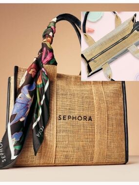 Sephora Limited Edition 2026 Natural Jute Tote Bag Purse and Floral Scarf Set